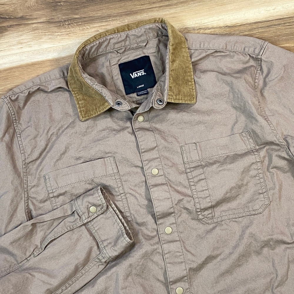 Vans Shirt Jacket Mens Large Workwear Cotton Corduroy Collar Classic Fit Brown